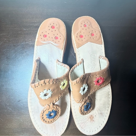 Jack Rogers Brown Leather Flip Flops Navajo Hampton Sandals - Picture 3 of 6